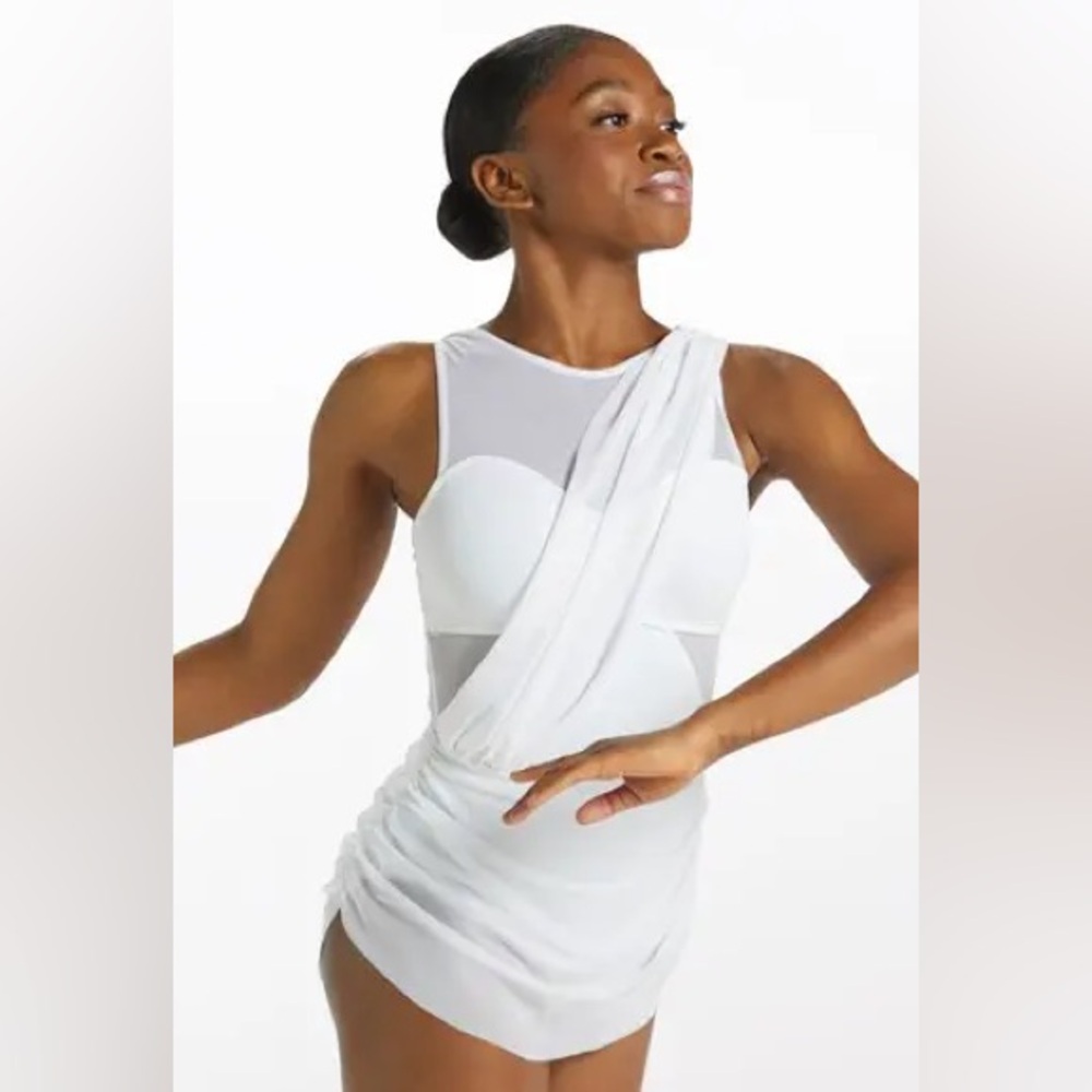 balera White Draped Dance Costume